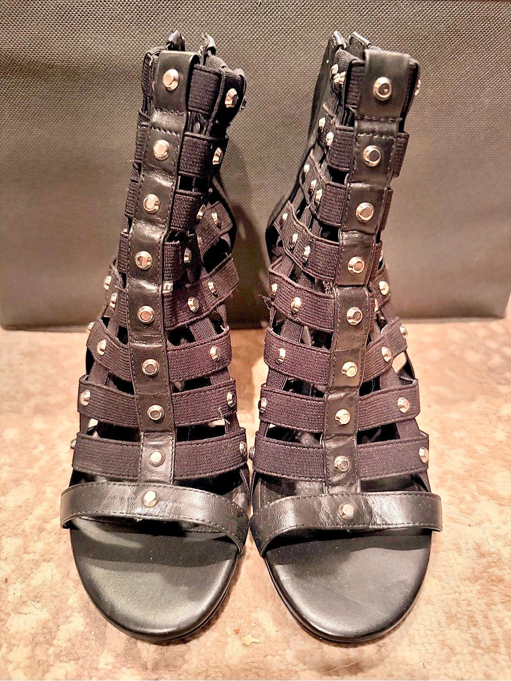 Michael Kors Sherry Caged Studded Sandal Heels in Black